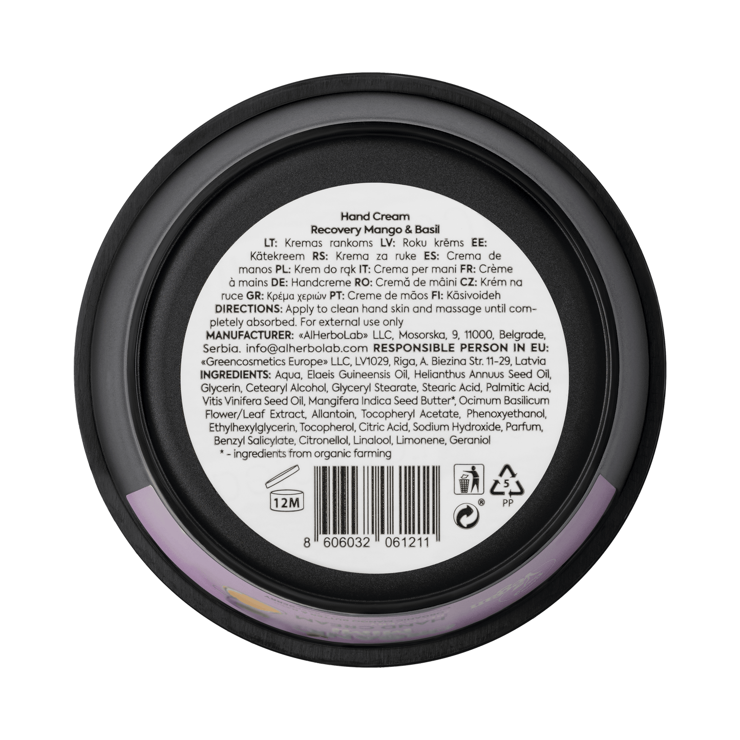 Organic Mimi, Hand Cream Recovery Mango & Basil, 50 ml