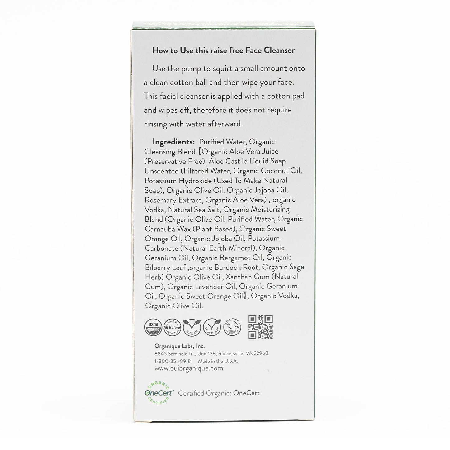 Certified Organic Rinse Free Facial Cleanser|Aloe vera All -in-1 Skin freshener All skin Types even Sensitive/Baby's wipe