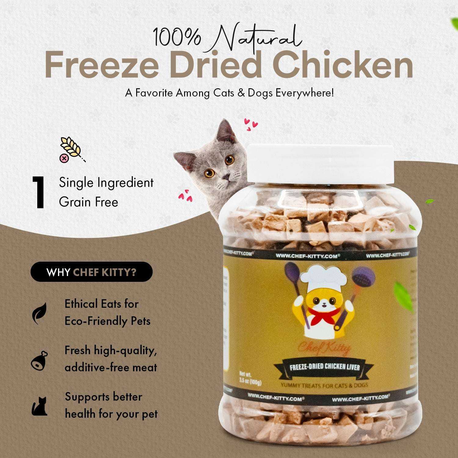 Chef Kitty® Freeze Dried Chicken Liver Cat Treats (1.75oz - 3.5oz) - Expressly