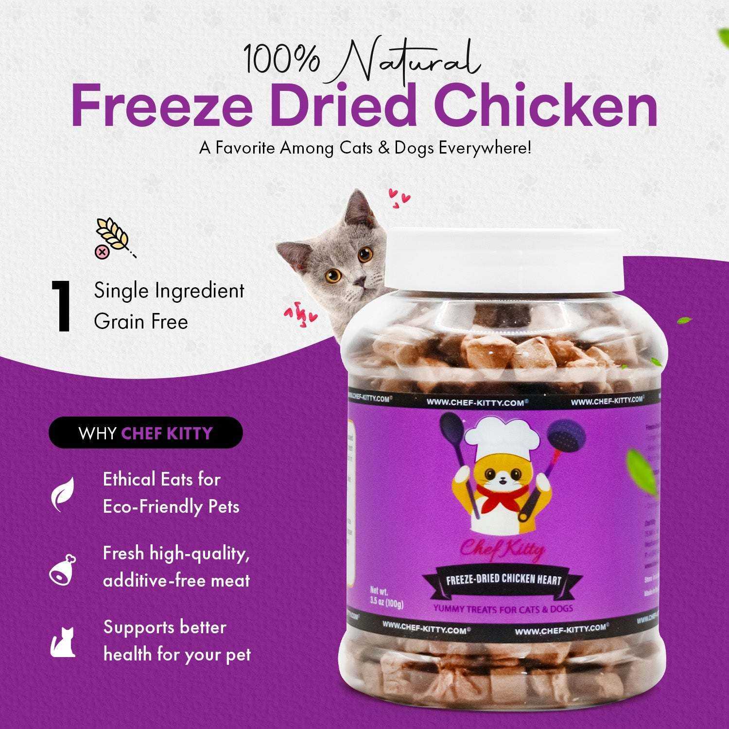 Freeze Dried Cat Treats Chicken Heart (1.75oz - 3.5oz) - Expressly